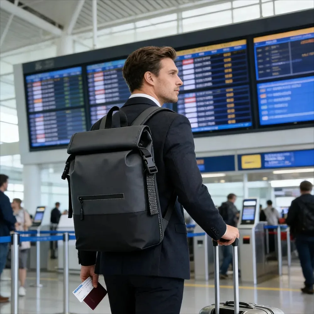 

Мужской вместительный деловой рюкзак для путешествий с премиальным дизайном Roll Top, модный городской рюкзак, прочный и водонепроницаемый