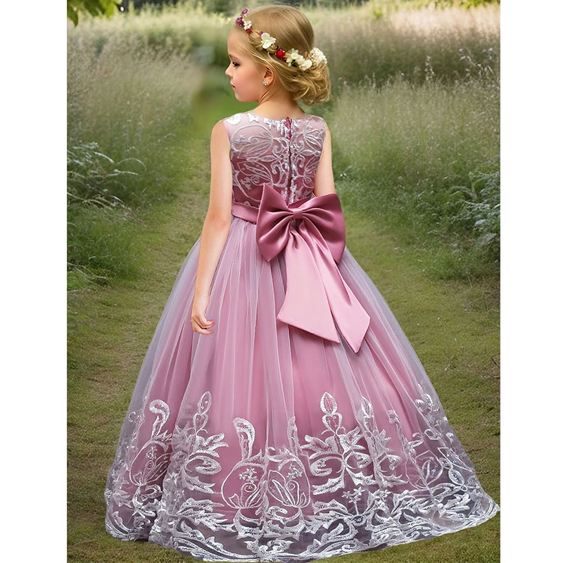 

Girls Elegant Dresses Summer Kids White Dress Wedding Bridesmaid Princess Dress Birthday Stage Performance Girl Ball Gown