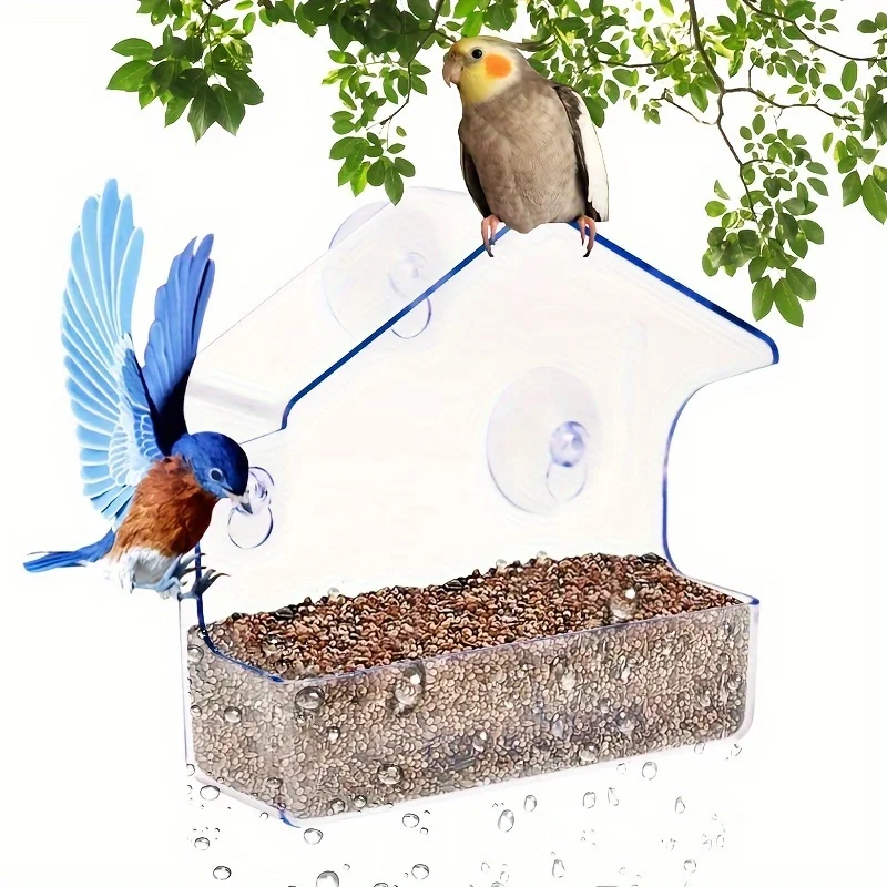 1pc Window Bird Feeder For Outside, Transparent Plastic Window Bird Feeders With Strong Suction Cups, Transparent Birds Food