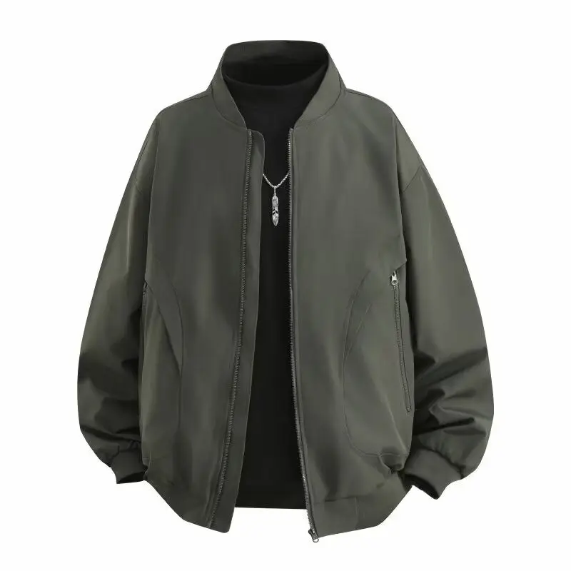 

American Streetwear Zipper Cargo Jacket Men's 2025 Autumn New Solid Color Outerwear Baseball Uniform Y2K Vintage Bomber Jackets