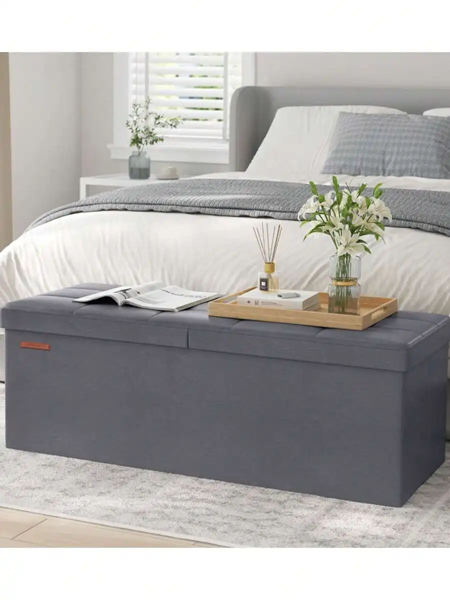 43 Inches Folding Storage Ottoman Bench With Flipping Lid Ottoman With Storage Hold Up To 660lb Footrest Black Brown White Dark