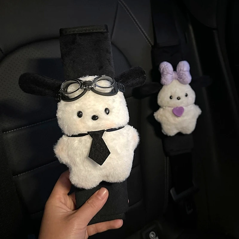 Cartoon Sanrio Car Seat Belt Cover Plush Pochacco Auto Seat Belt Shoulder Protector Pad Car Interior