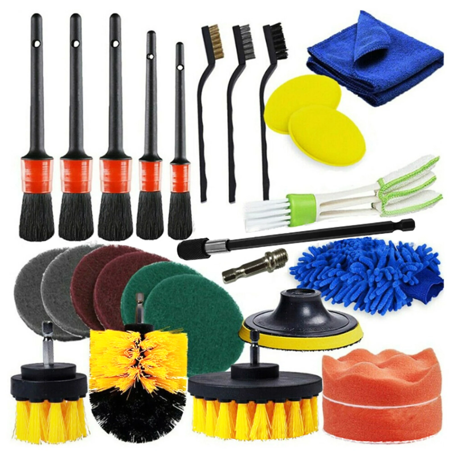 

26 PCS Drill Brush Attachments Car Detailing Brush Kit for Auto Detailing Brushes Washing Mitt Air Vent Brush Cloth Cleaning Set