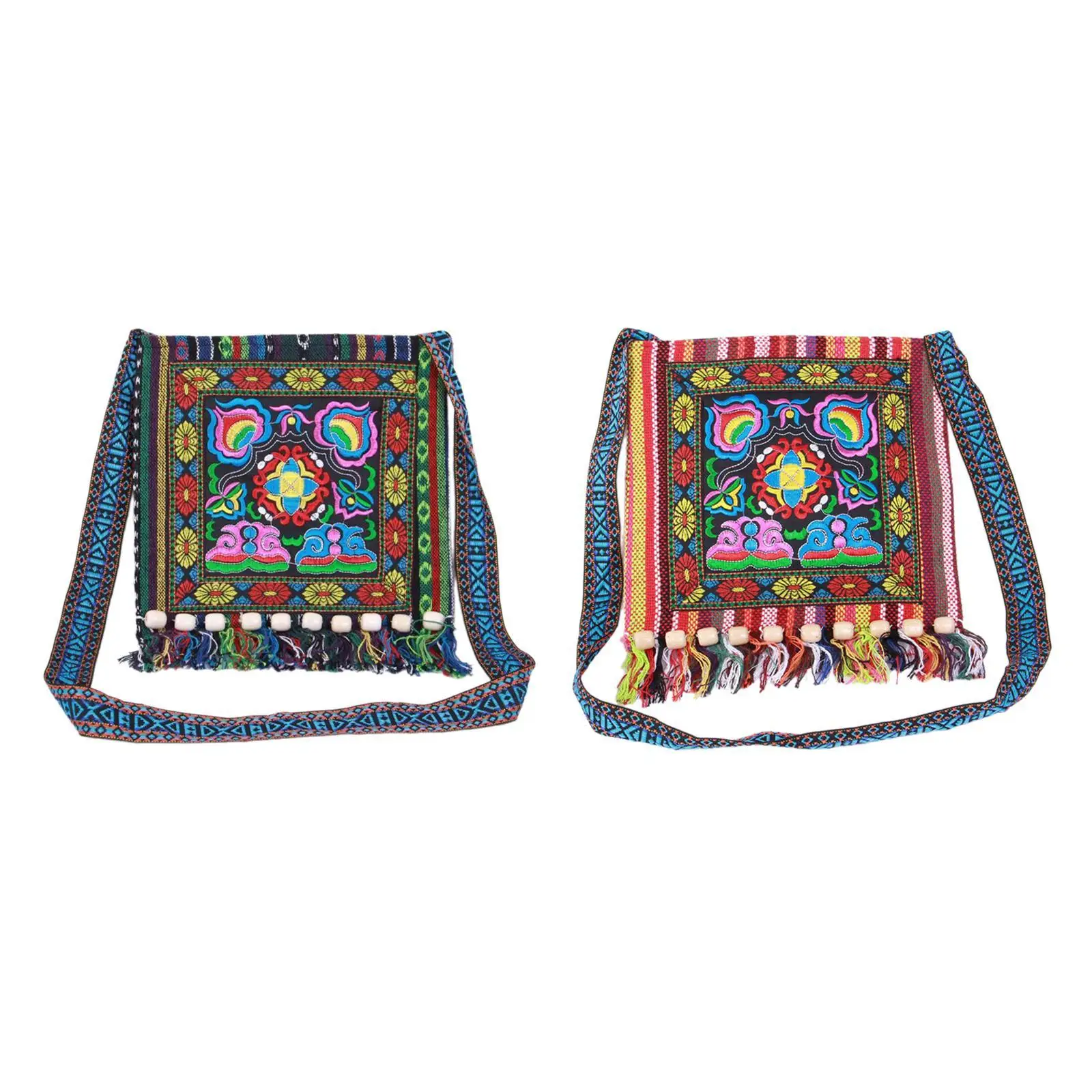 Tribal Embroidery Bag Decorative Tassel Retro Style Multicolor Crossbody Tote Bag for Party Favors Gifts Travel Women Halloween