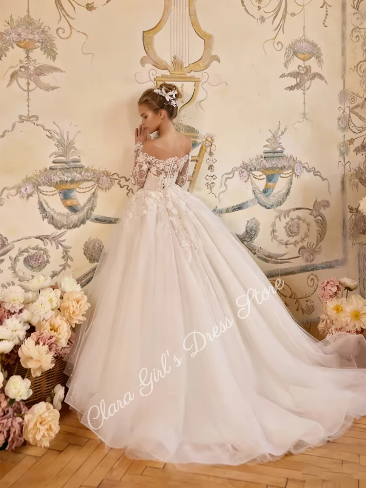 

Элегантное платье трапециевидной формы с цветочным узором для девочек, платье цвета слоновой кости с открытыми плечами и аппликацией для свадебной вечеринки, платье принцессы на заказ на день рождения