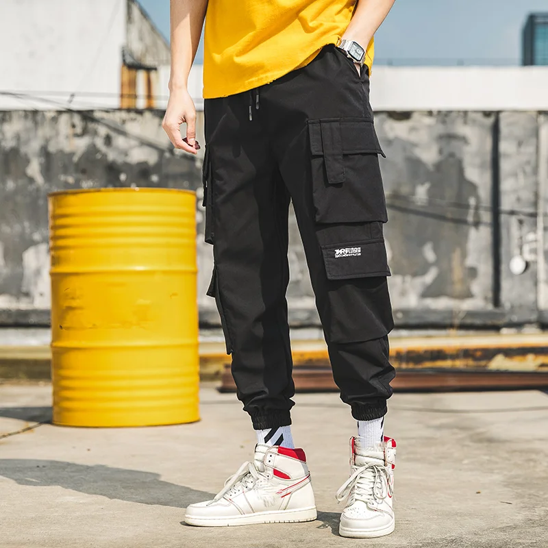 Novos homens harem joggers calças de carga hip hop bolsos casuais moletom masculino oversized moda streetwear preto