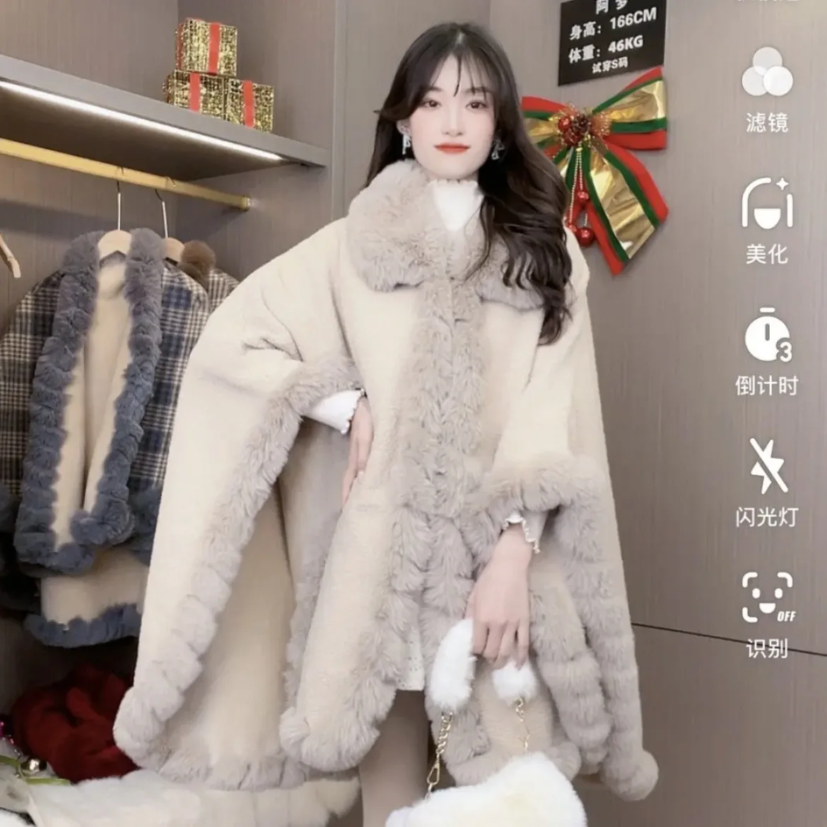 

11 Colors Plus Size Cardigan Poncho Cape Thick Warm Shawl Overcoat Women Autumn Winter String Faux Fur Turn Down Neck Cloak