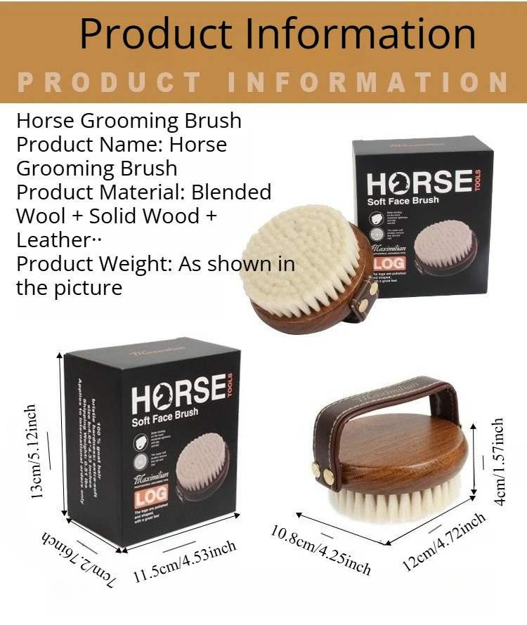 Wooden Handle Horse Grooming Brush Round Soft Bristle Horse Shedding Comb Durable Equestrian Grooming Supplies Horse Care Tool