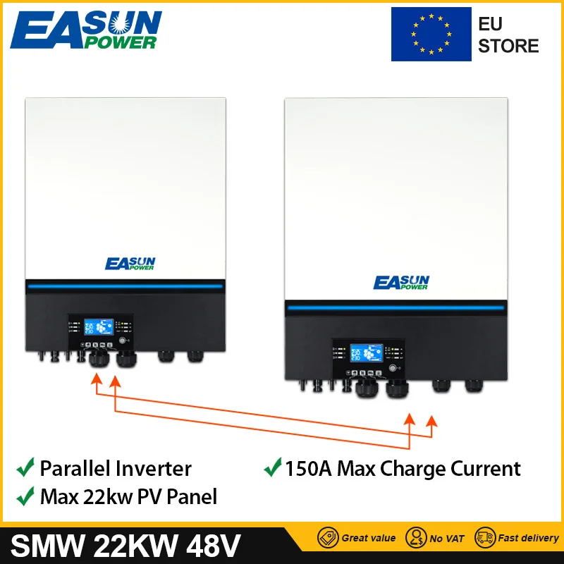 Easun Power Inverter 22kw 230V 48V 50Hz/60Hz 500vdc Pv 150a Mppt Zonne-Oplader Convertr Ingebouwde Wifi Ondersteuning Lithium Bms Eu