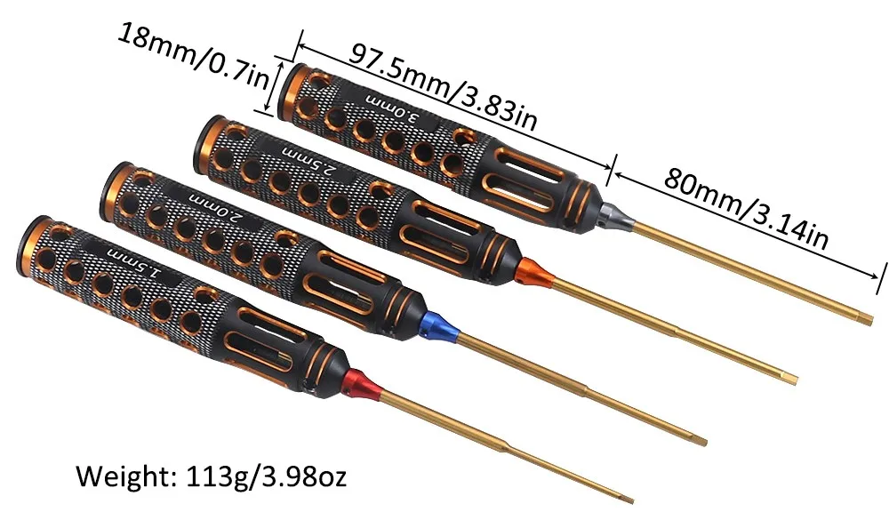 4pcs Rc Model Car Repair Tools Hard Alloy Steel Metal Hex Screwdrivers Tools 1.5/2.0/2.5/3.0mm For Rc Model Cars Airplane Boat