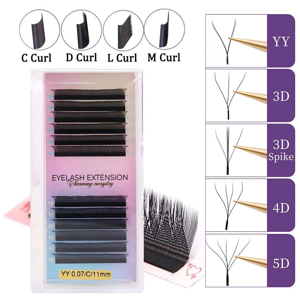 

YY Eyelash ExtensionsW Lashes Extension L LU(M) Curl Individual Mink YY Lashes 3D W-shaped Volume Fan Eyelash Spike 3D W Eyelash