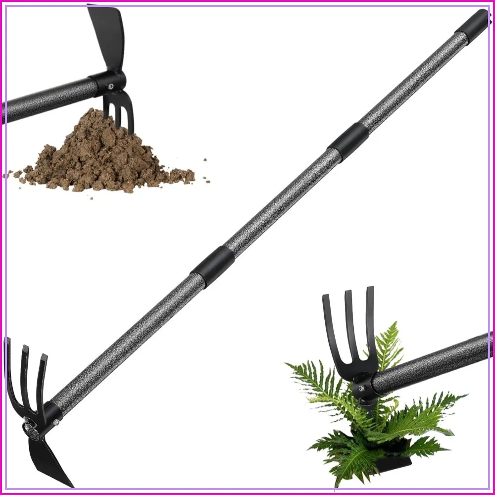 

2-in-1 Heavy Duty Dual-Head Weeding Tool, 45" Adjustable Long Handle Garden Hoe for Weeding, Tilling, Lawn & Flower Bed
