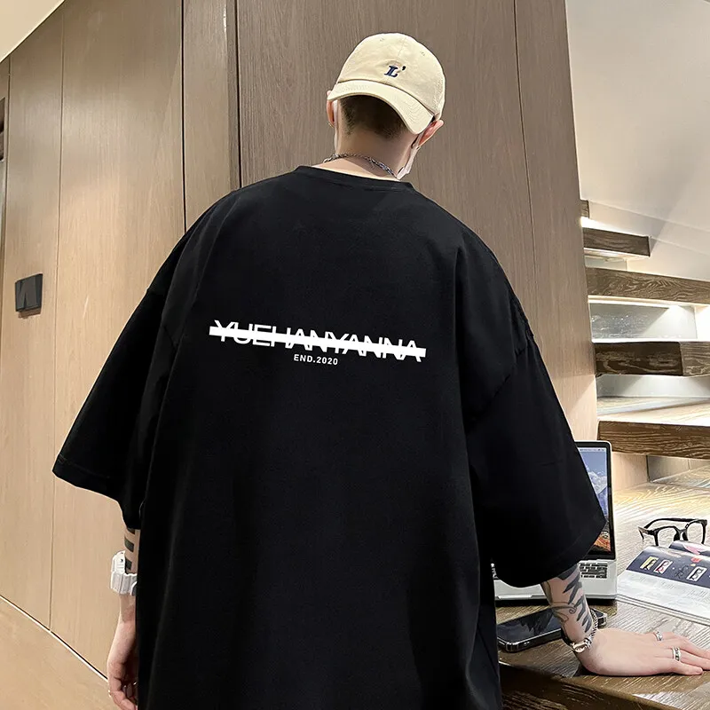 Men's Cotton T-shirts 5XL White Mens Casual Summer Wear Oversized T Shirt Fashion Letter Print Tee Shirts for Men Male Clothes