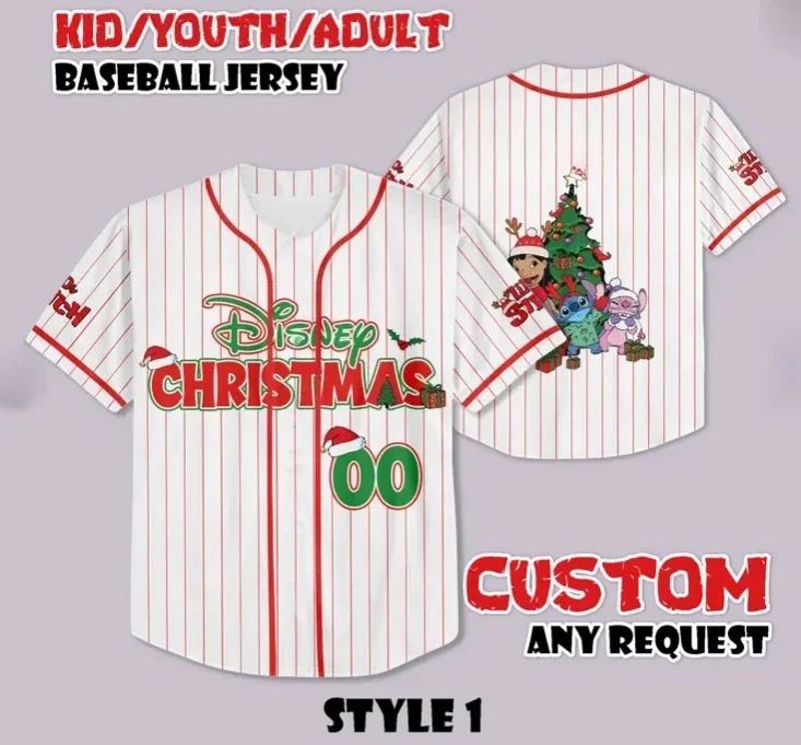 Disney Christmas Collaboration Retro Baseball Jacket Striped for Both Men/Women 3D Printed Breathable Quick-drying Sport T-shirt