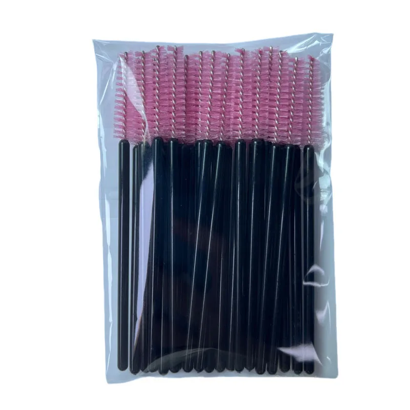 25pcs Disposable Mascara Wand Tapered Pink Bristle Eyebrows Brush Eyelash Spoolies