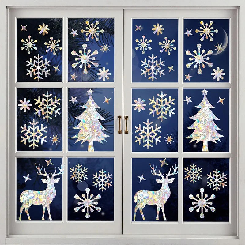 

20*30Cm Christmas Decorative Window Sticker Snowflake Christmas Tree Glass Sticker Holiday Party Colorful Window Stickers