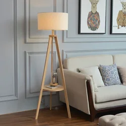 Tripod Design Wooden Led Floor Lamps Living Room Remote Dimmable Sofa Side Standing Lamp Bedroom Side Light Home Decoration