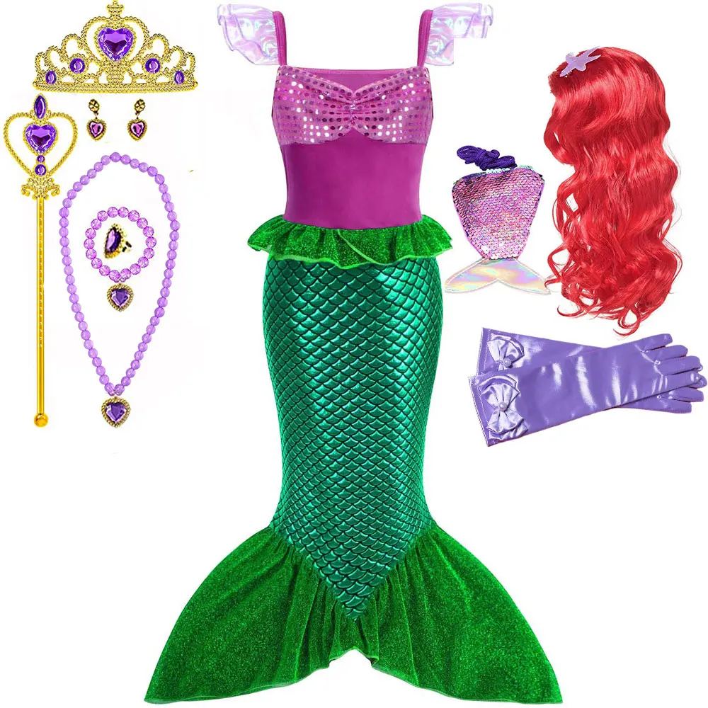 Classic Story Little Mermaid Cosplay Classic Princess Dress for Kids Ariel Party Carnival Princess Costume Fairy Clothing Frock