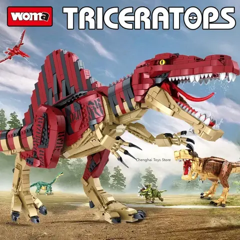 WOMA Dinosaur World Tyrannosaurus rex Triceratops Children's Simulation Animal Model Building Blocks Boy Toys Birthday Gift