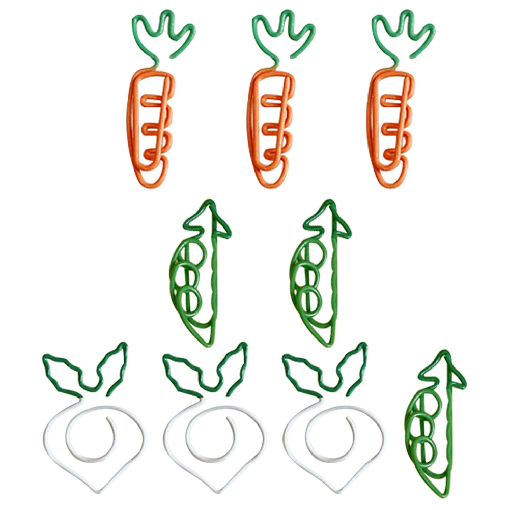 9 Pcs Cartoon Carrot Radish Pea Paper Clips for File Document Office Supplies Small Creative Metal Decorative Bookmarks School