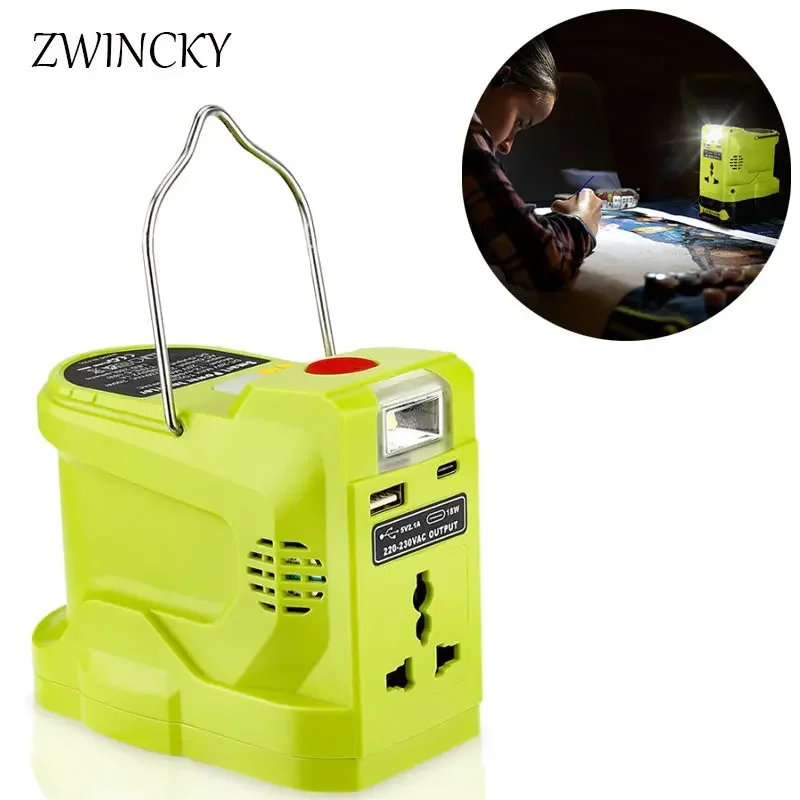 

200W Power Inverter Generator for Ryobi 18V Lithium Battery DC 18V To AC 120V/220V Portable Power Station with 280lm LED Light