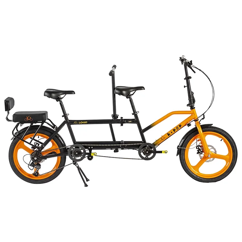 

20inch Folding Two-seater Tandem bike travel parent-child Beach Cruiser 7-Speed Disc Brakes one-piece wheel bicycles 3인 탠덤 자전거