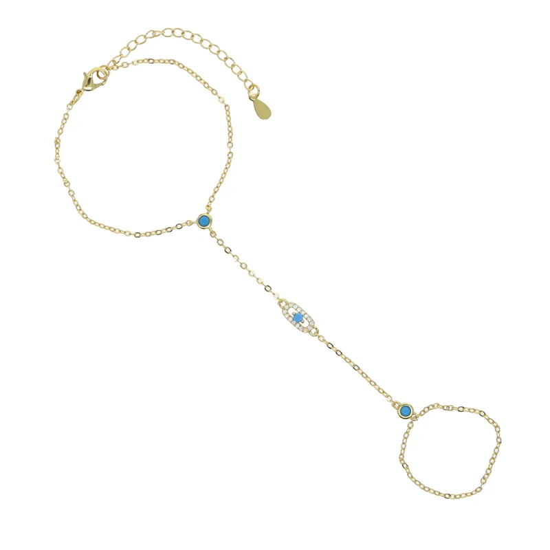 New Link Chain Ring Bracelets for Women Paved Turquoise and White Cubic Zirconia Gold Platinum Plated Color Fashion Jewelry