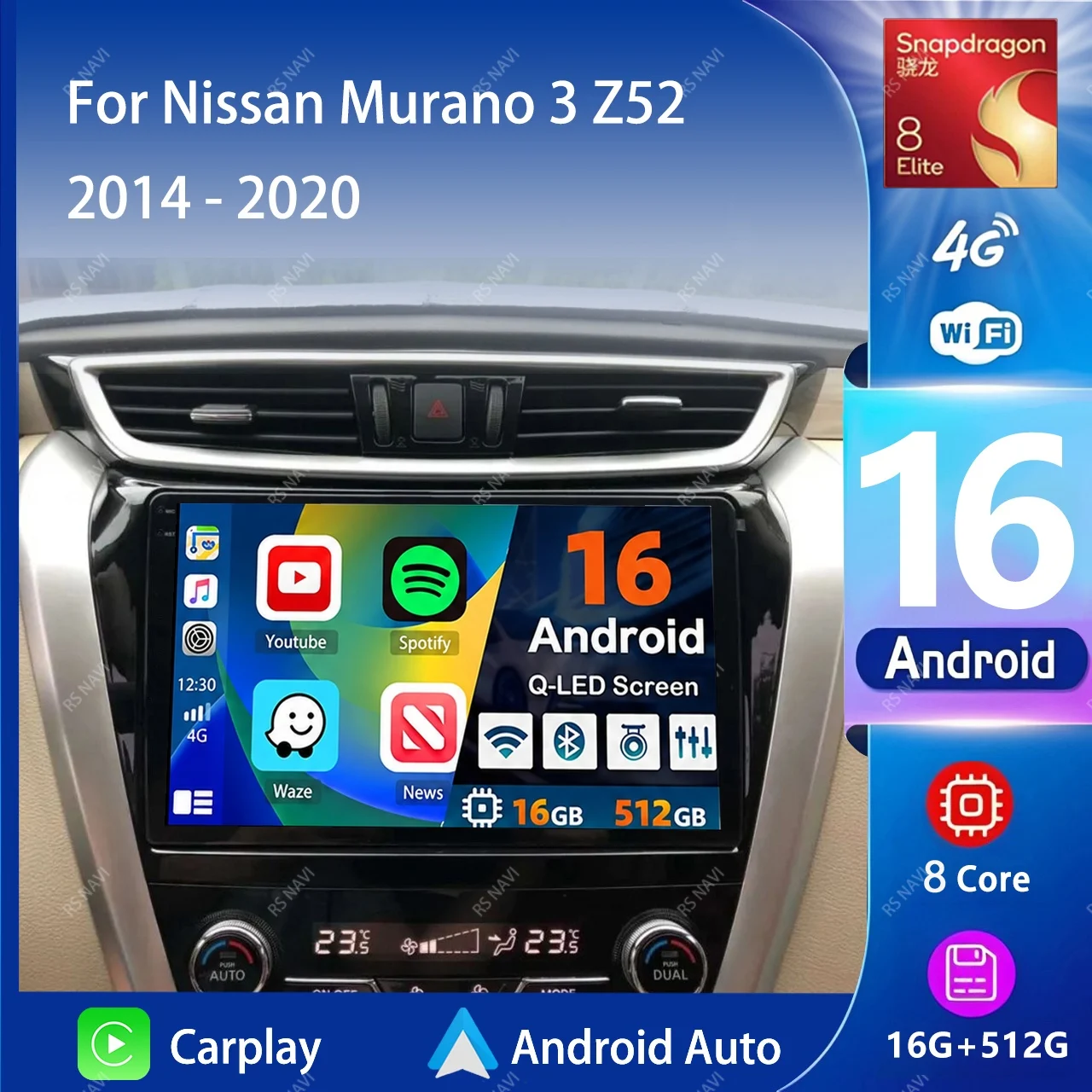 Android 16 Carplay Auto 2K Screen Car Radio Multimedia Video Player For Nissan Murano 3 Z52 2014 - 2020 2 Din Autoradio Stereo