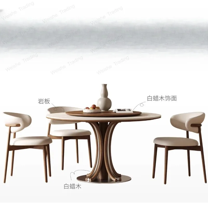 

Slate retro style round medium ancient with turntable small apartment household round dining table combination