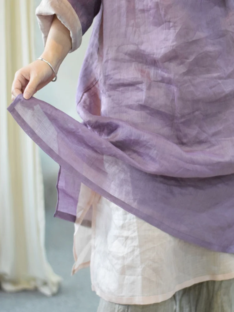 100% ramie feminino vestido casual novo 2025 primavera estilo vintage o pescoço cor sólida dupla camada solta vestidos longos femininos m1456