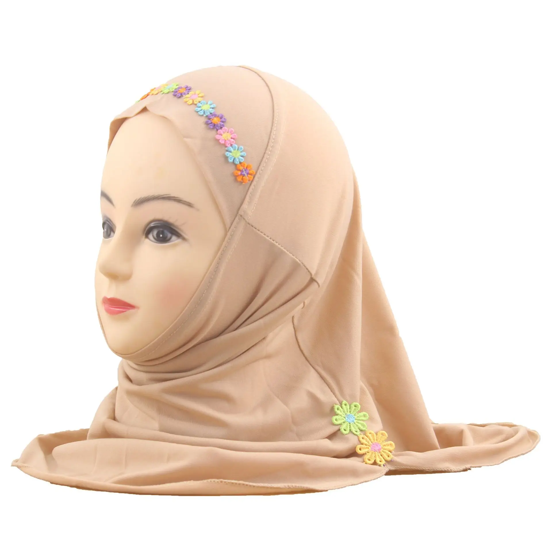 Flower Hijab for 2-6 Years Old Kids Girls Muslim Instant Scarf Turban Pull On Headscarf Islamic Hat Ready Made To Wear Head Wrap