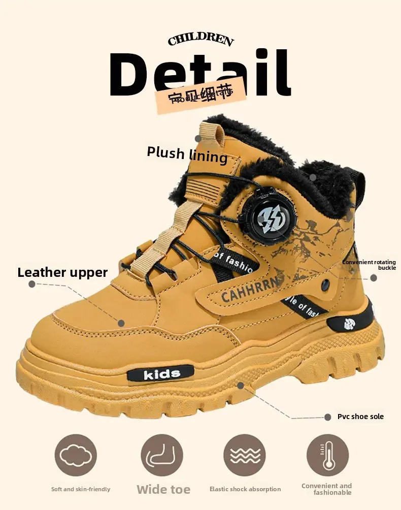 

Зимние зимние ботинки для детей, трендовая мода 2025 года, плюшевая хлопковая обувь, толстые теплые подростковые ботинки из искусственного меха, детские кроссовки