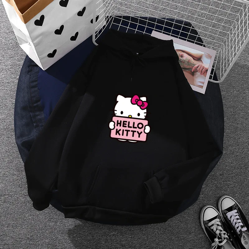 Cartoon Sanrio Hello-Kitty Cute Women Hoodie Korean Girls Fashion Sweatshirt Spring and Autumn Model Clothes Casual Long Sleeve