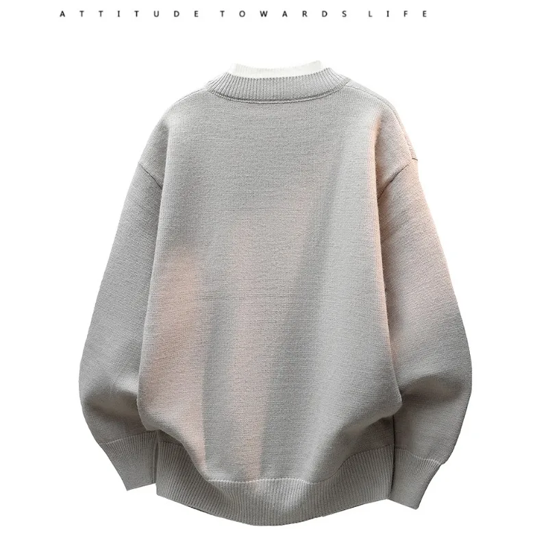 Herren-Strickpullover im Old-Money-Stil mit Henley-Kragen, locker geschnitten, Oversize, Plus Size, lässige Strickware, Oberbekleidung für den Alltag – Detail 4