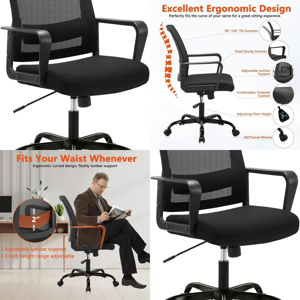 

Ergonomic Mesh Swivel Chair with Adjustable Height and Lumbar Support, Black, for Home Office and Conferences