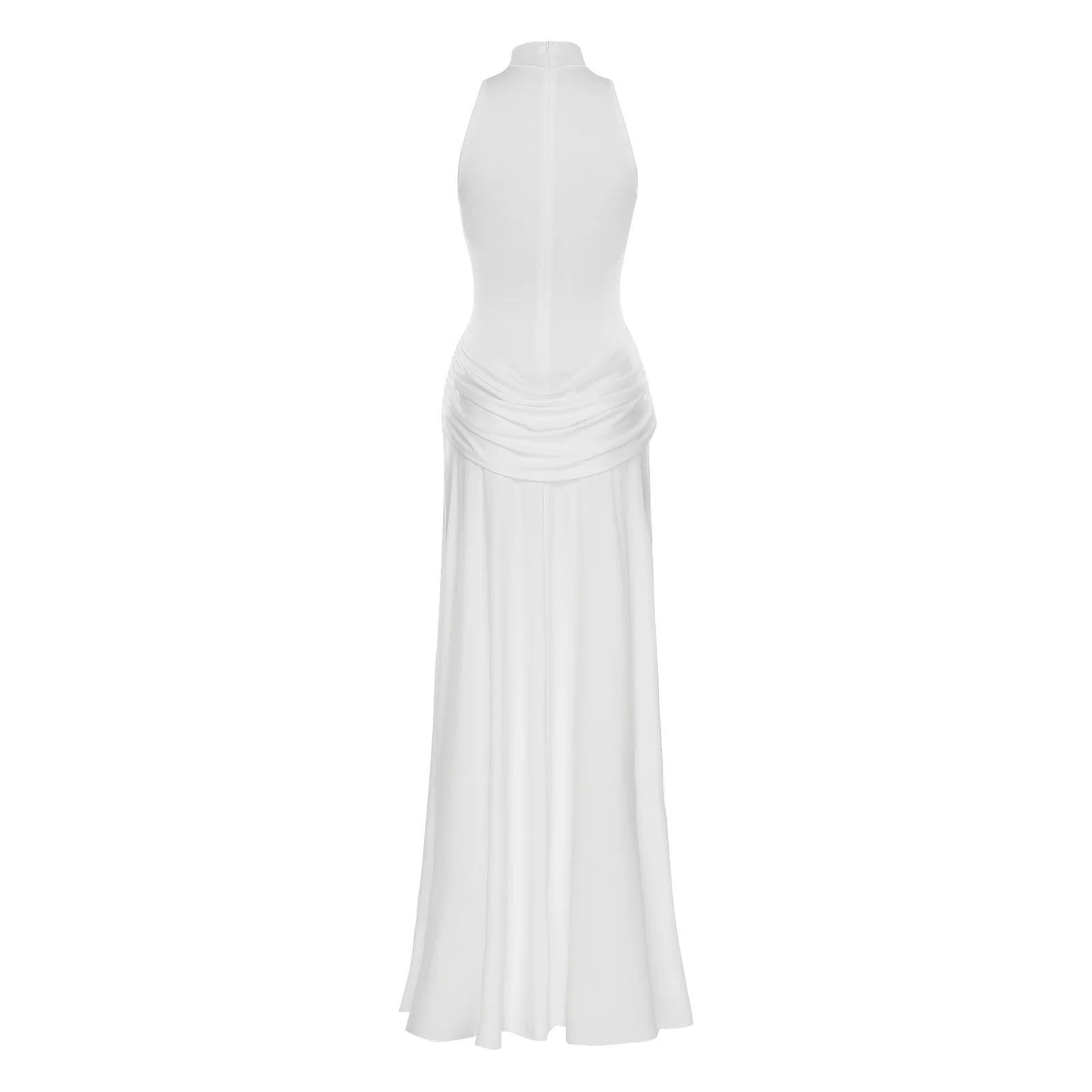Robe Maxi élégante pour femmes, col montant, sans manches, superposition froncée, fente haute, robes de soirée pour fête d'anniversaire, Banquets de mariage