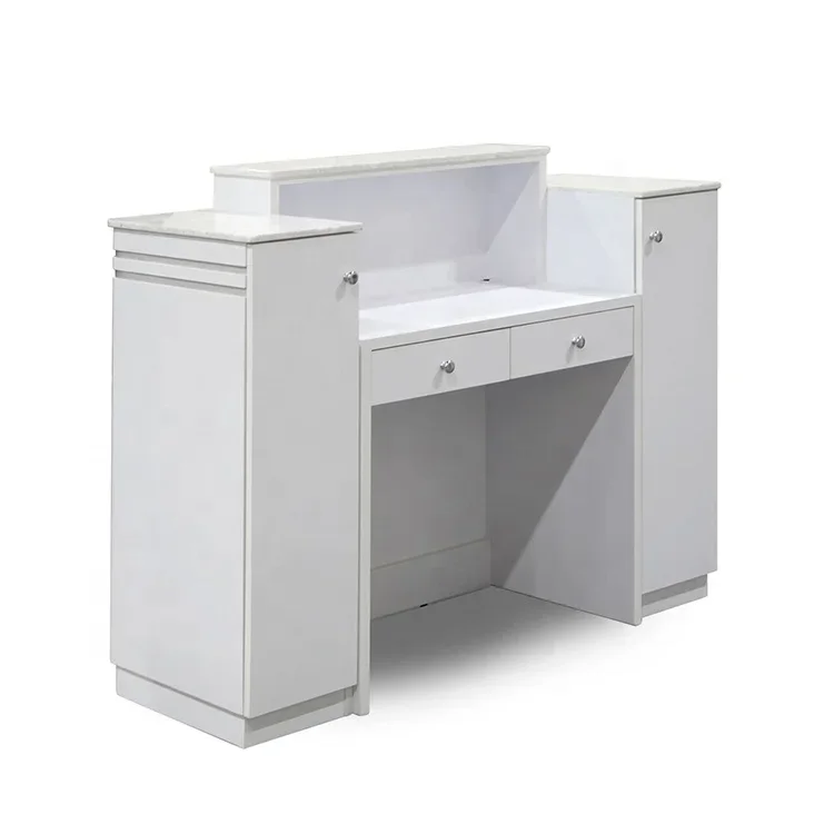 White Reception Counter Desk Beauty Salon Furniture With Drawers