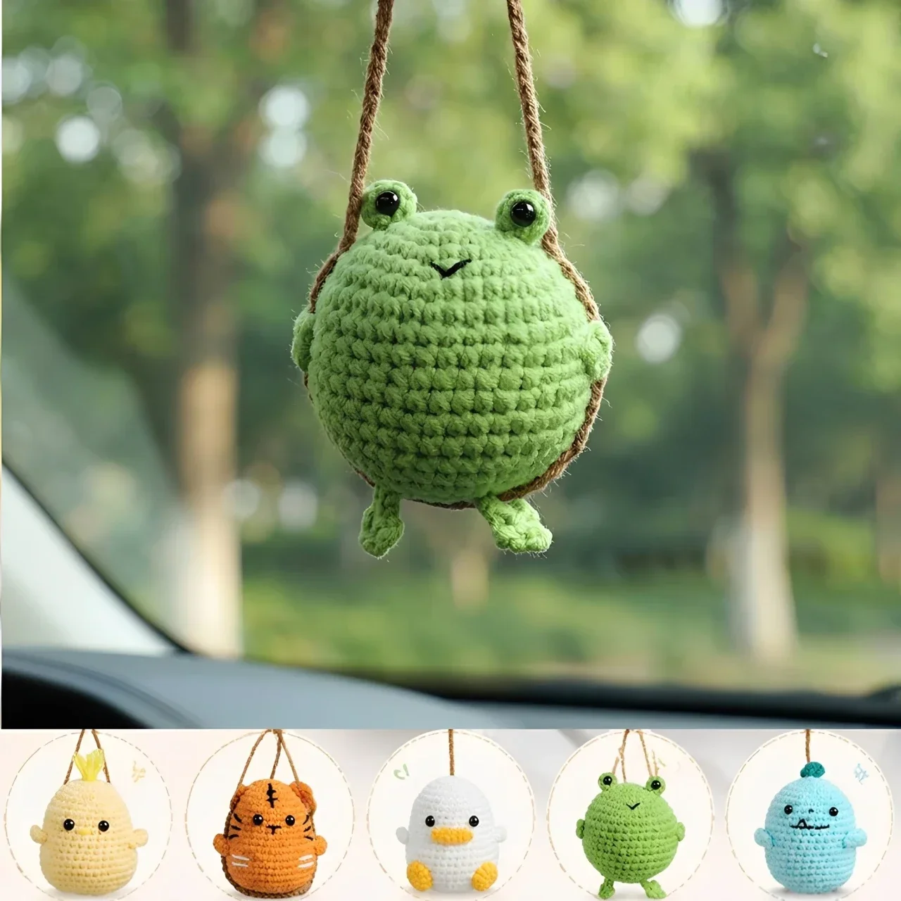 1 PC Handmade Knitted Charms Cute Frog, Penguin,Duck,Chick ,Rabbit Animal Car Charms Car Decoration Cute Car Accessories