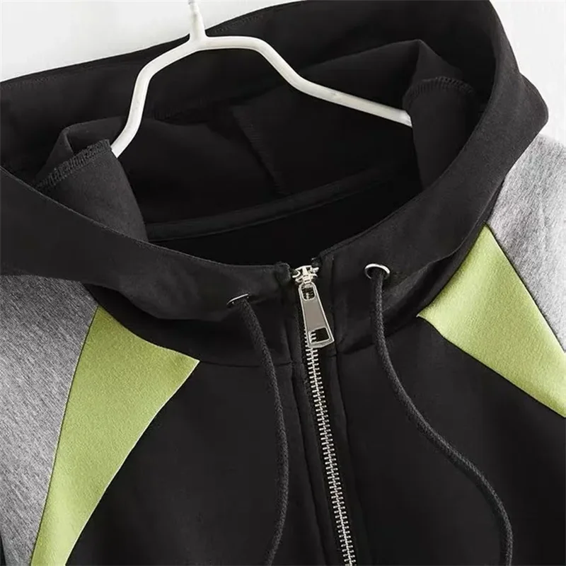 Dieses Jahr der Populären frauen Jacken 2022 Frühling Herbst Neue Farbe Passenden Faul Mit Kapuze Zipper Koreanische Version Taille Lose pullover