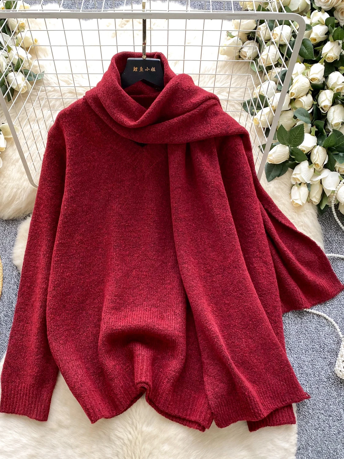 

Korean Sle Lazy Faion Women's Knitted Sweater Long Sve Ne Hanging Winter New Arrival Warmth Emitting round Collar Top