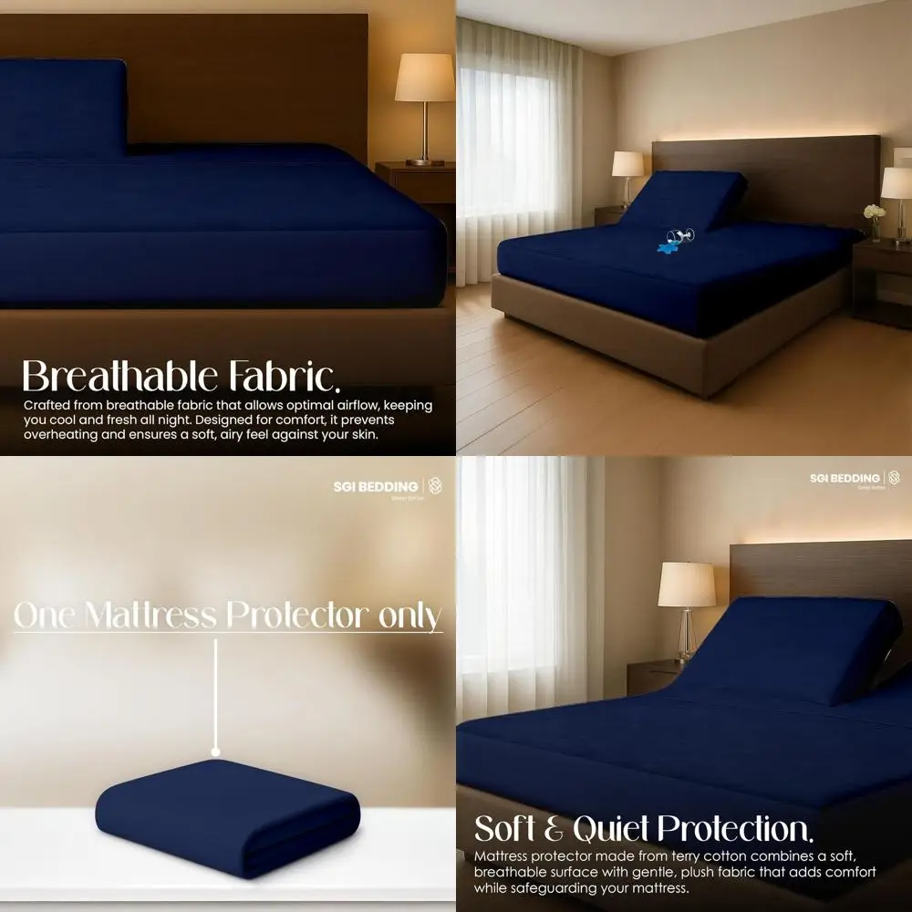 

King Size Split Top Mattress Protector - 36 Top, 18 Pocket, Breathable & Quiet for Adjustable Beds, Navy Blue