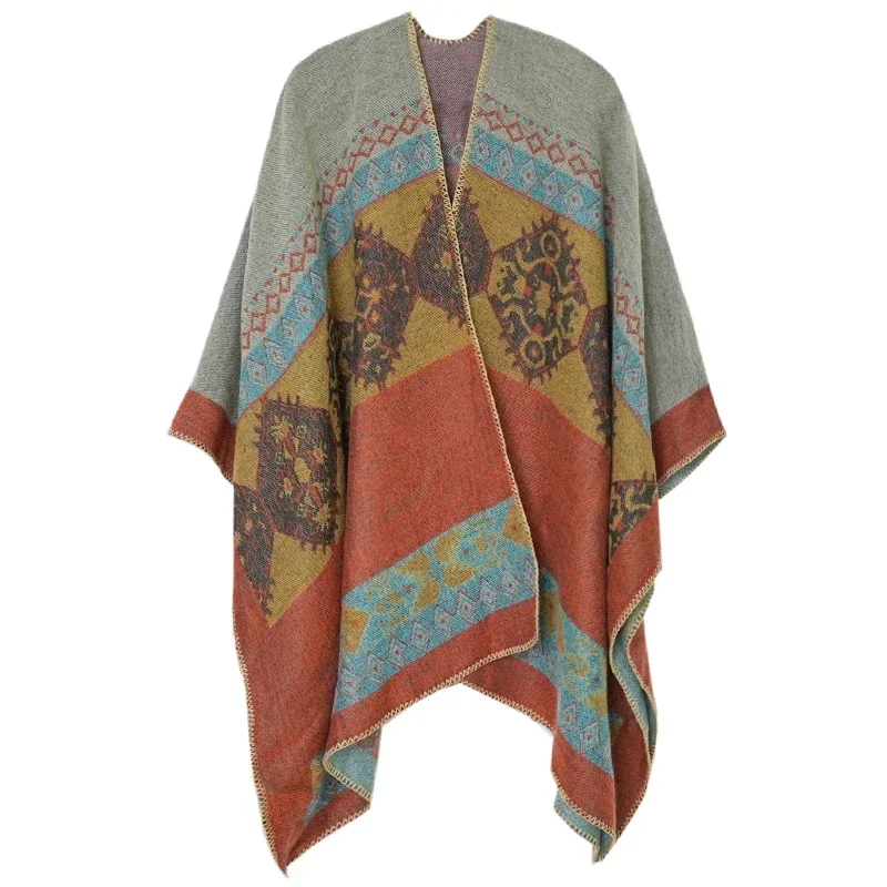 GypsyLady Boho Vintage Cloaks Capes Women Floral Knitted Autumn Spring Poncho Capes Hippie Chic Cloak Poncho Top Outwear NEW