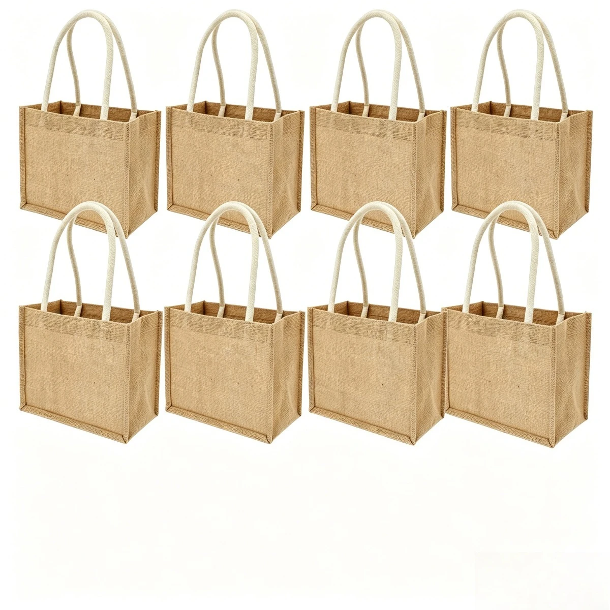 4/8pcs Sturdy Top-Handle Bags Multifunctional Reusable Linen Beige Rope Bags Shopping, Beach, School, Farmers Market Lightweight and Durable Perfect for Daily Use 9.06x6.3x4.33inches