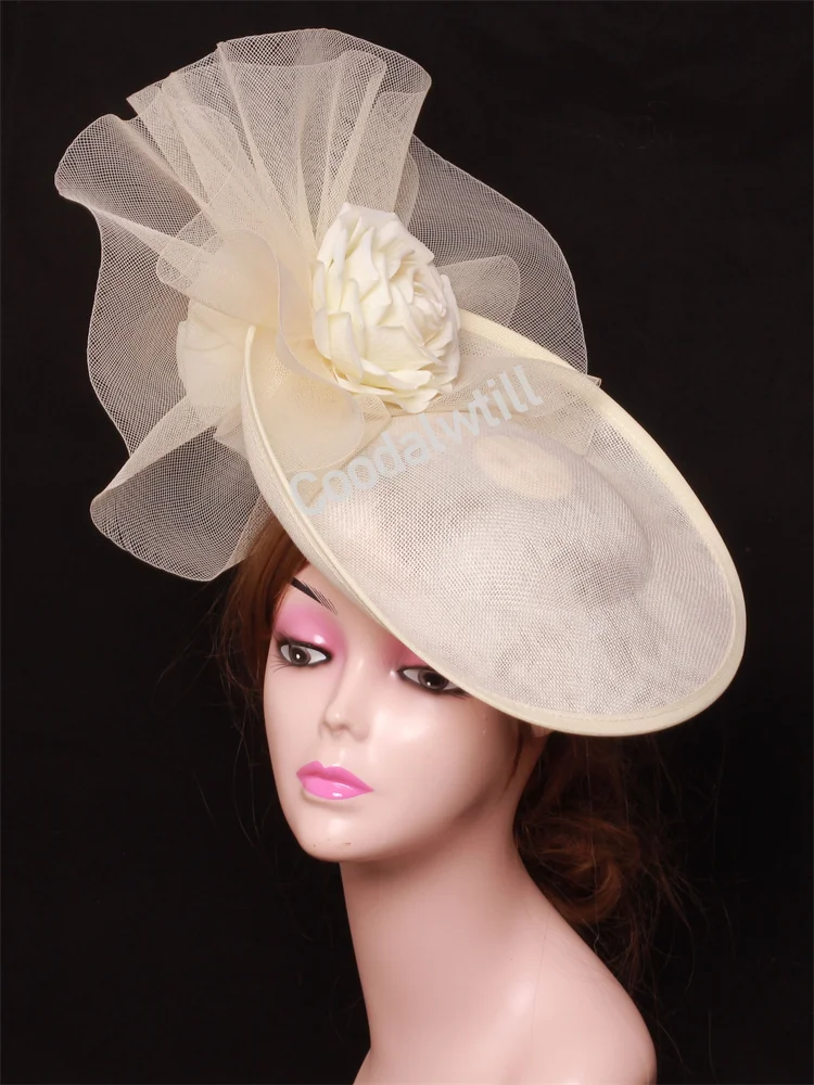 

Ivory Flower Wedding Headpiece Royal Ascot Fascinator Hat Women Wedding Veils Millinery Cap Headband Ladies Party Tea Chapeau