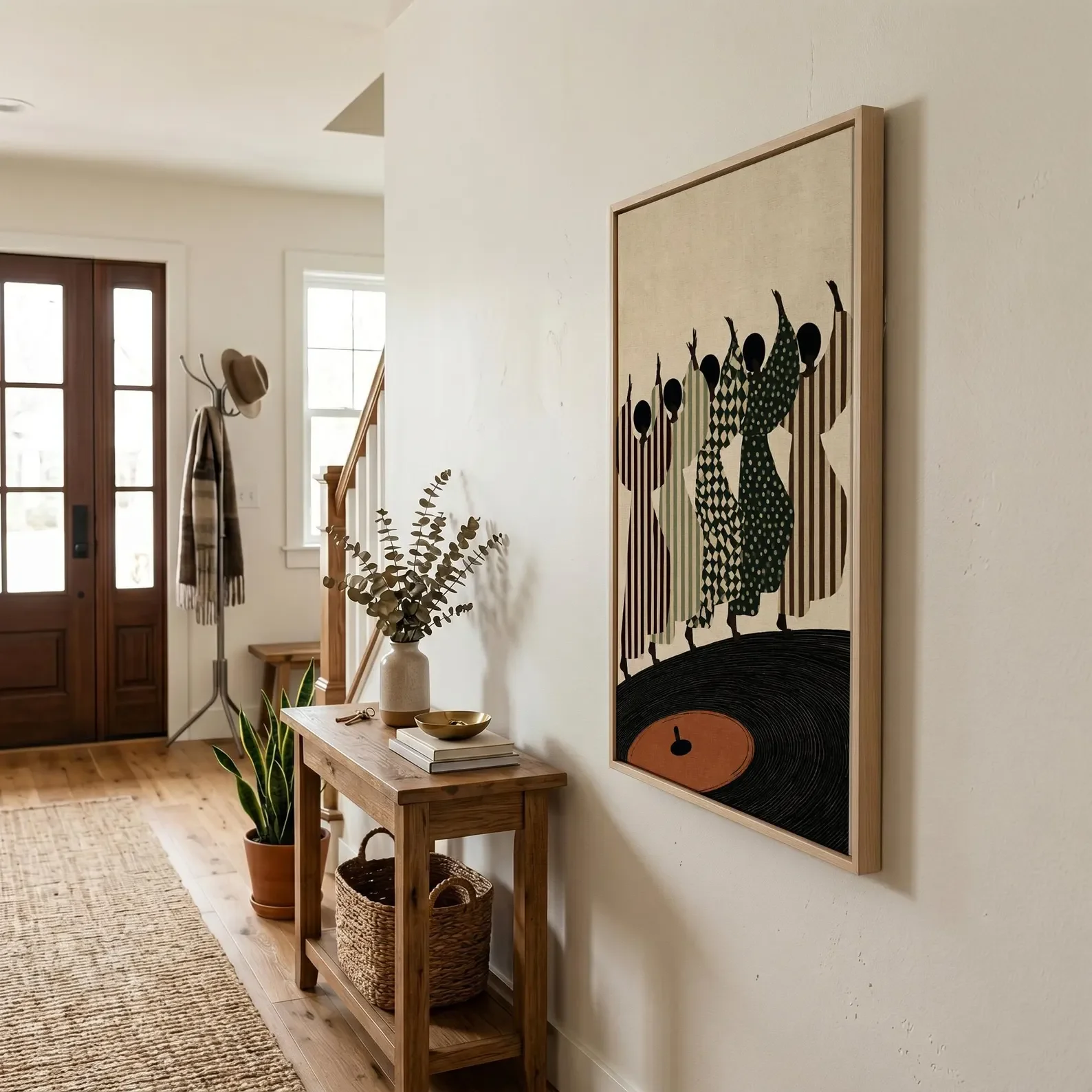 Afrocentric Vinyl Record Art Print, Abstract Dancing Living Room Decor, Mid Century Modern Music Illustration