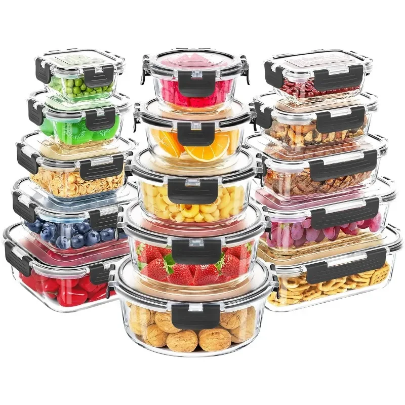 

Glass Food Storage Containers, [15 Pack] Glass Meal Prep Containers, Lunch Bento Boxes with Leak Proof Lids for Microwave