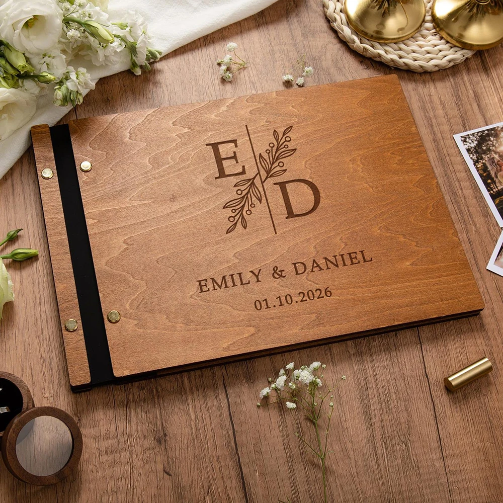 

Custom Wooden Wedding Guest Book A4/A5 Personalized Laser Engraved Wedding Photo Album Perfect for Photos and Heartfelt Messages