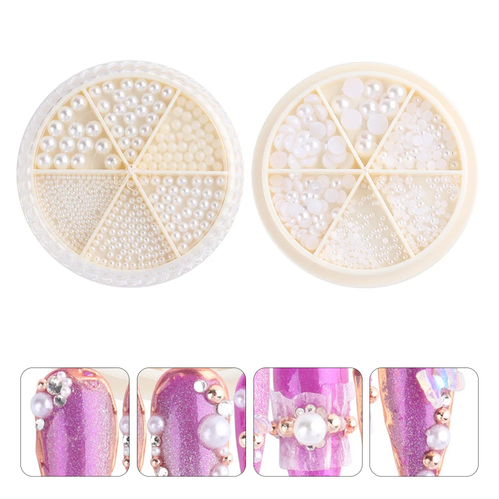 

Nail Decoration 2 Boxes Pearl Manicures Beads Glass Embellishments Art Gems DIY Craft Supplies Home Phone Case Accessories Nail