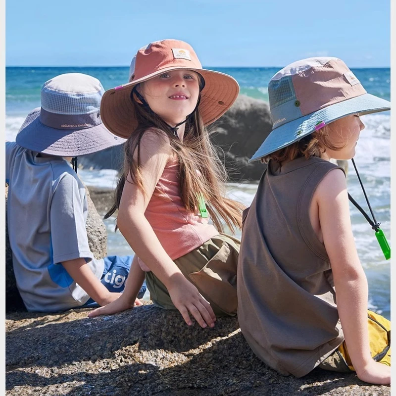 

Summer Children Bucket Hat Outdoor UV Protection Wide Brim Fisherman Hat Beach Cap Mountaineering Camping Waterproof Sun Hat
