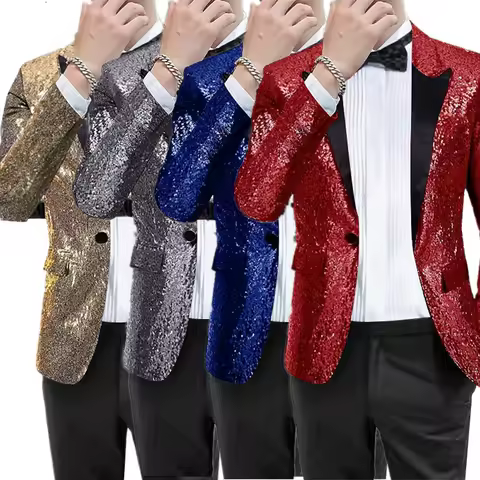 Fashion Male Dance Party Sequin Suit Jacket Gold / Silver / Black / Red Singer Host Stage Dress Blazers Men Luxury Clothing